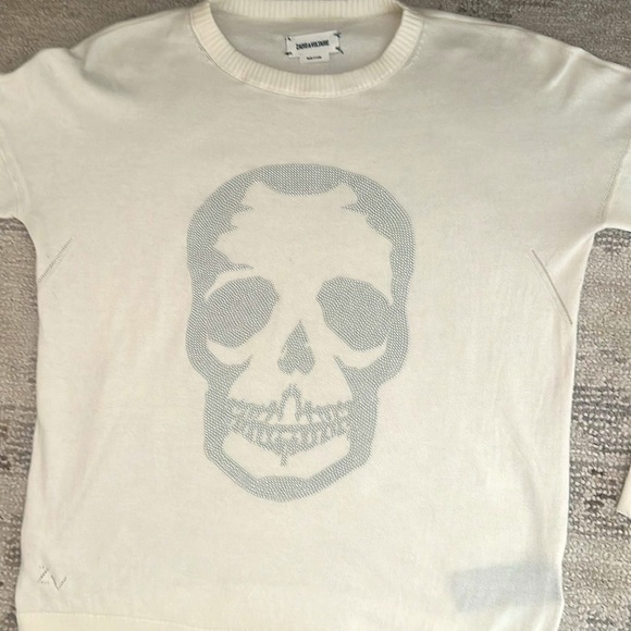 Zadig & Voltaire Knit Crewneck Sweater with silver Skull. 100% cotton .Size M. - Picture 9 of 10